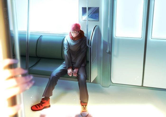 Yuji Itadori on a train