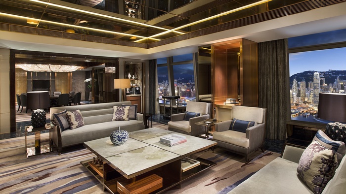 Luxury living room with city view
