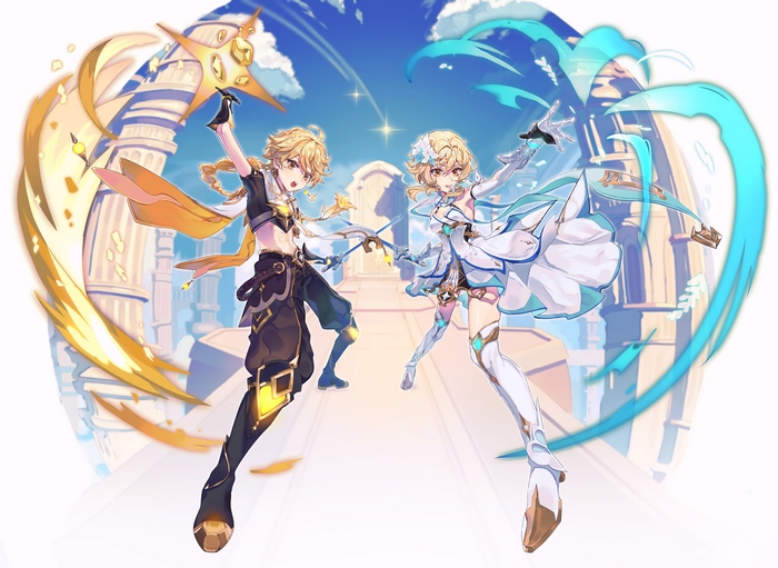 Aether and Lumine in Genshin Impact 4K