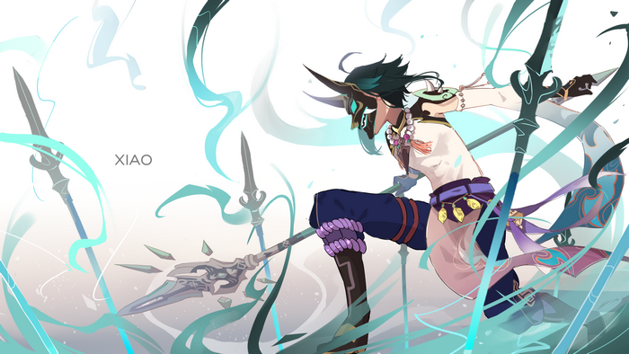 Xiao from Genshin Impact with a spear