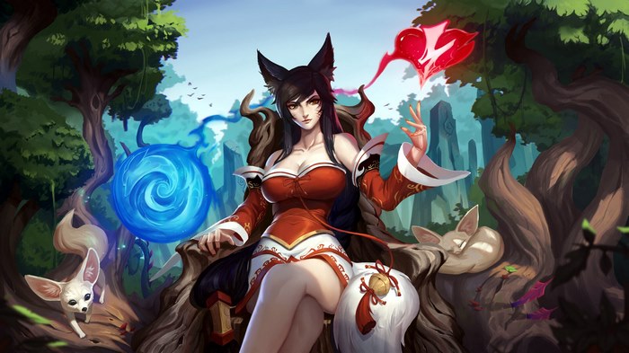 Ahri from League of Legends with magical orbs