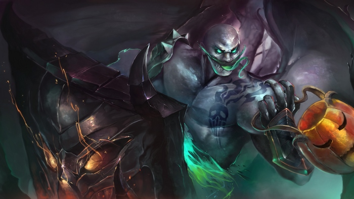 Braum holding a Jack-o'-lantern