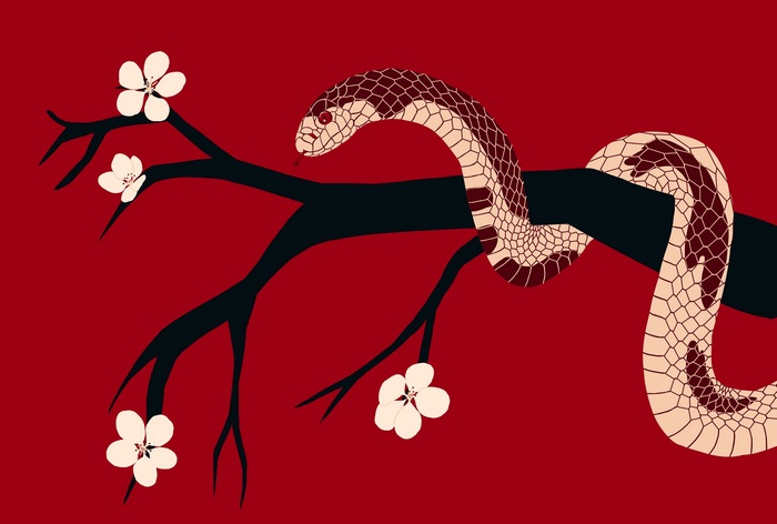 Snake on a branch with flowers