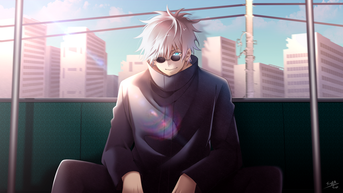 Satoru Gojo in School Uniform with White Hair