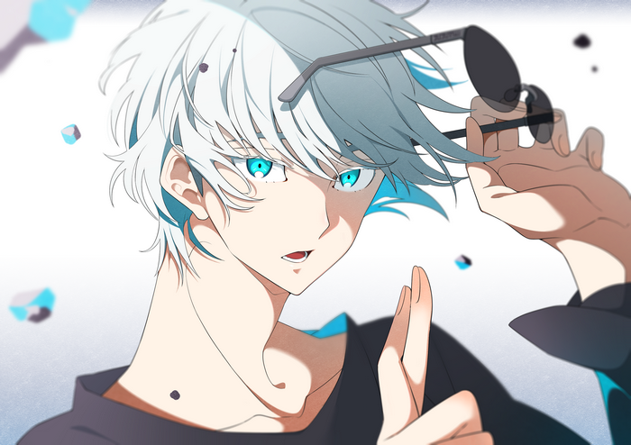 Satoru Gojo with White Hair and Blue Eyes