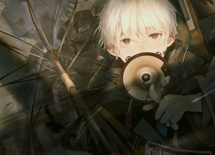 Toge Inumaki with white hair and red eyes