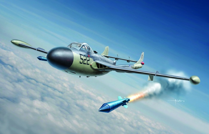 De Havilland Venom 4K aircraft firing missile