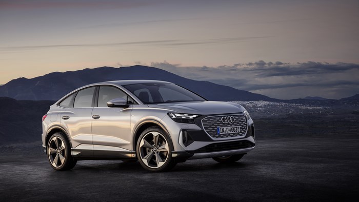 Silver Audi Q4 E-tron 4K electric SUV