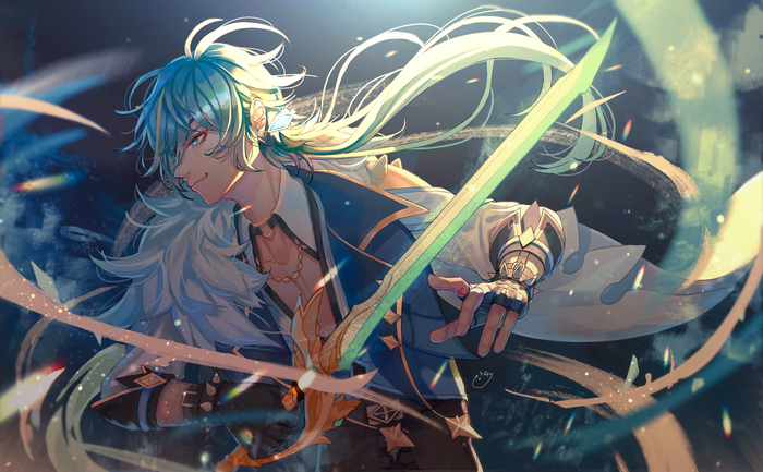 Kaeya from Genshin Impact with a sword