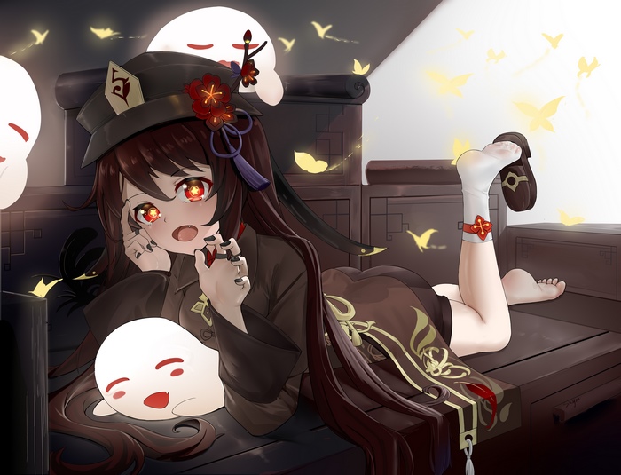 Hu Tao with Ghosts and Butterflies