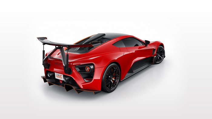 Red Zenvo TSR-S hypercar with large rear wing