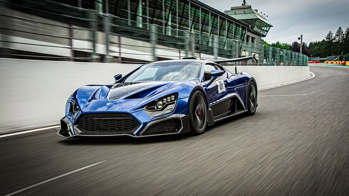 Blue Zenvo TSR-S Race Car on Track