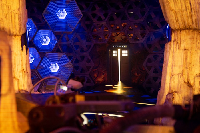 Doctor Who Tardis interior with blue hexagonal lights