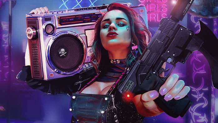 Woman with Boombox and Gun