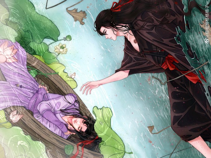 Wei Wuxian and Jiang Wanyin in a boat