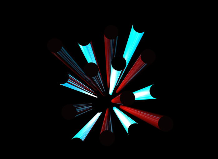 Abstract Red and Blue Lights Bursting from Black Center