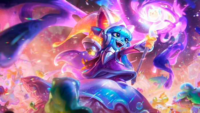 Lulu from League of Legends in a cosmic candy land