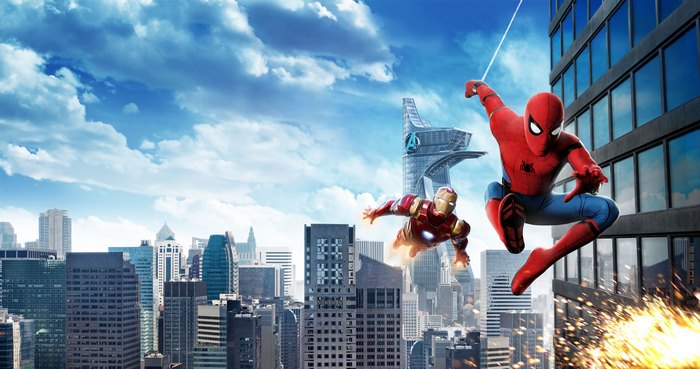Spider-Man and Iron Man in a City