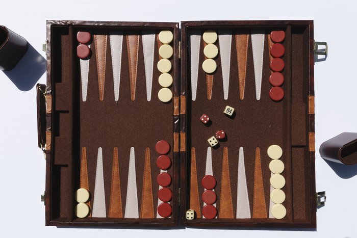 Leather Bound Backgammon Board with Dice and Pieces