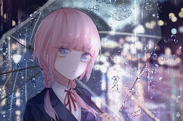 Kaf holding an umbrella in the rain
