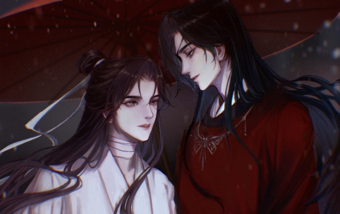 Xie Lian and Hua Cheng under an umbrella