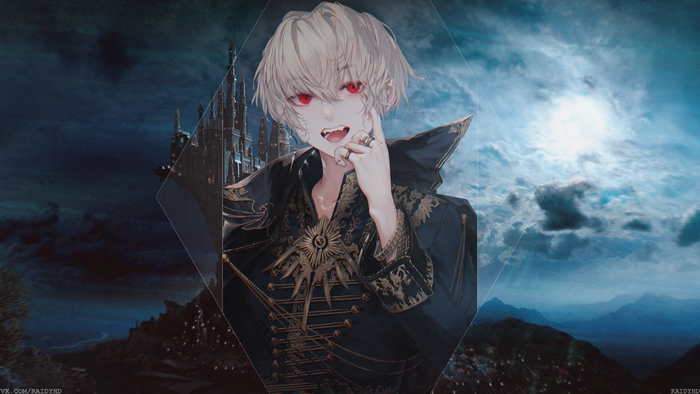 Anime Boy with Red Eyes and Vampire Fangs 4K