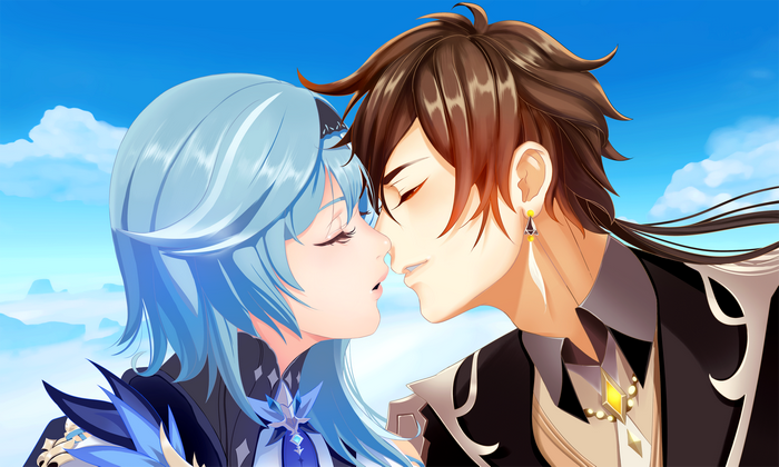 Eula and Zhongli Intimate Moment Genshin Impact