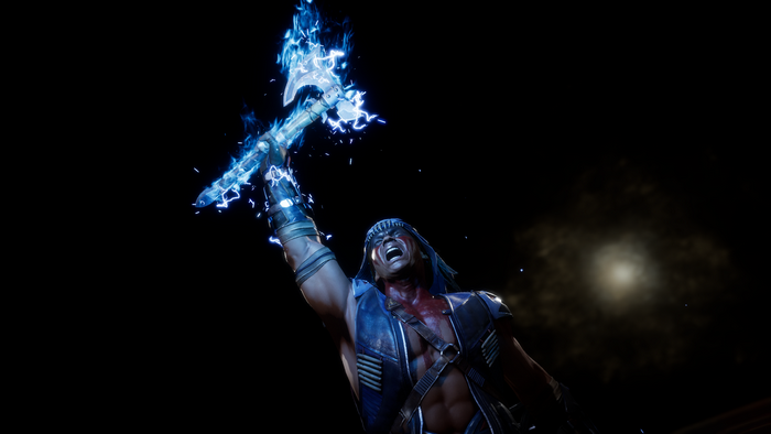 Nightwolf raises his glowing axe in Mortal Kombat