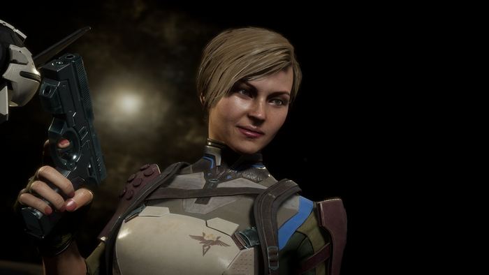 Cassie Cage holding a gun