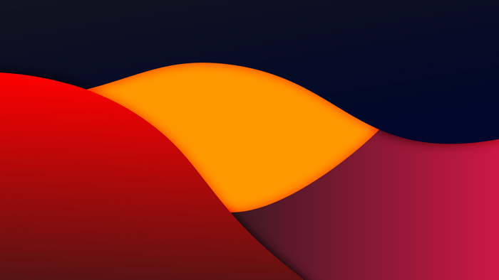 Abstract layered waves of red, orange, and dark blue