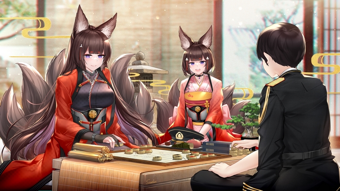 Amagi and Commander playing Shogi