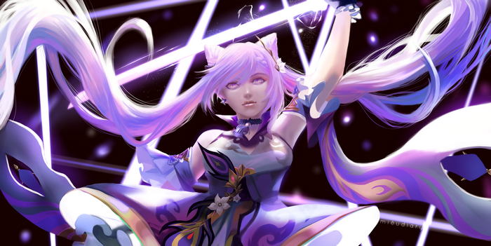 Keqing from Genshin Impact with purple lightning