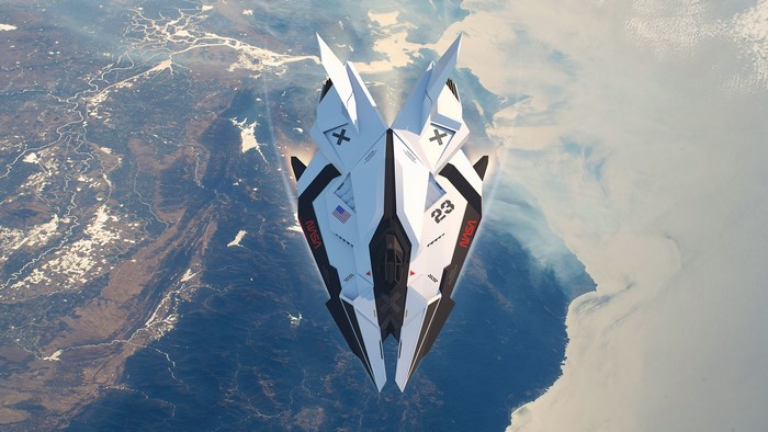 NASA F-117B 2040 Spaceship Over Earth
