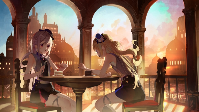 Girls with pink and blonde hair eating cake