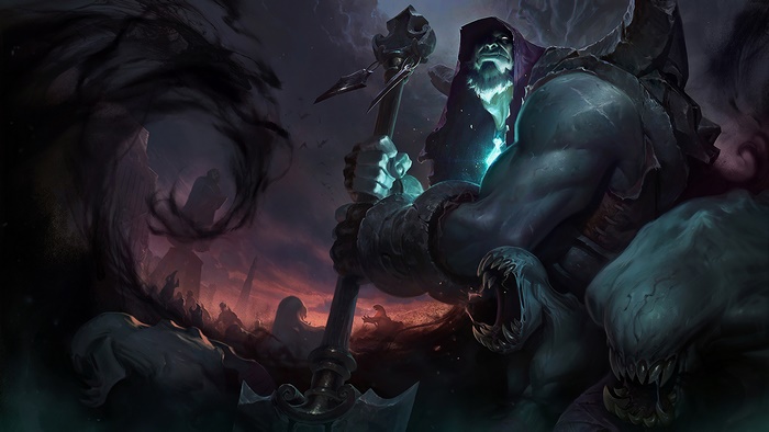 Yorick from League of Legends with his ghoul companions