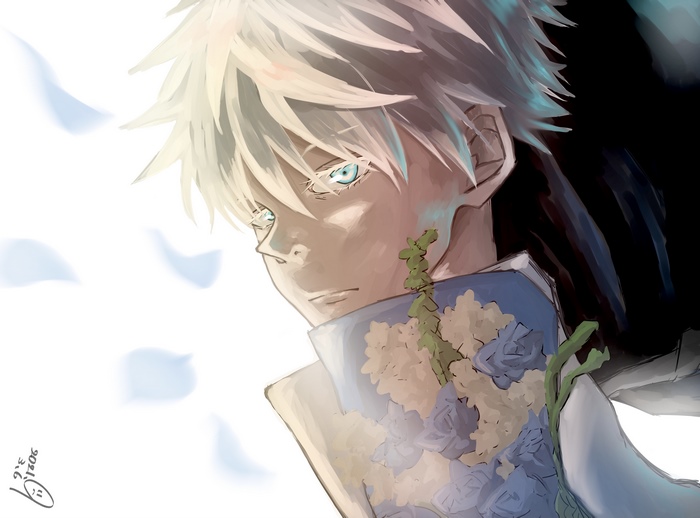 Satoru Gojo with Blue Eyes and White Hair