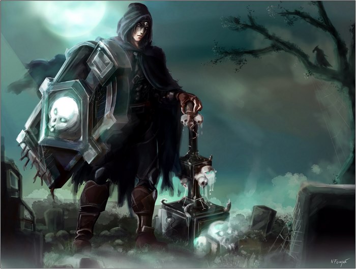 Taric from League of Legends in a graveyard