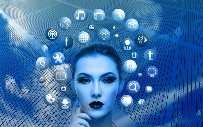 Sci-Fi Woman Surrounded by Social Media Icons