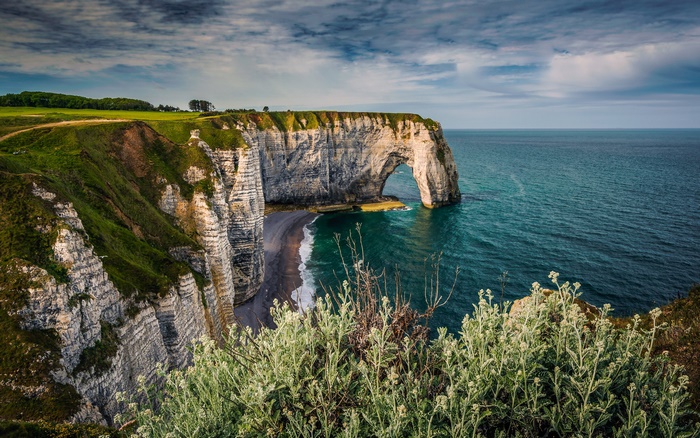 Étretat cliffs and arch over the ocean in France