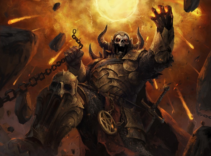 Dark Demon in Armor with Skull Helmet