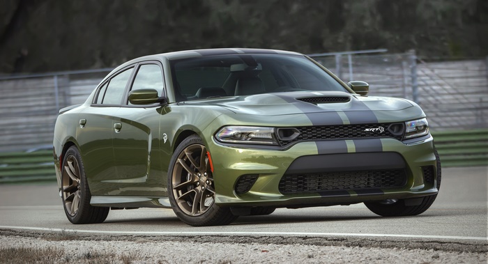 Green Dodge Charger SRT Hellcat on a Track