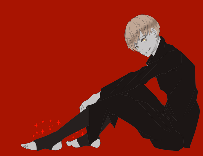 Toge Inumaki sitting on a red background