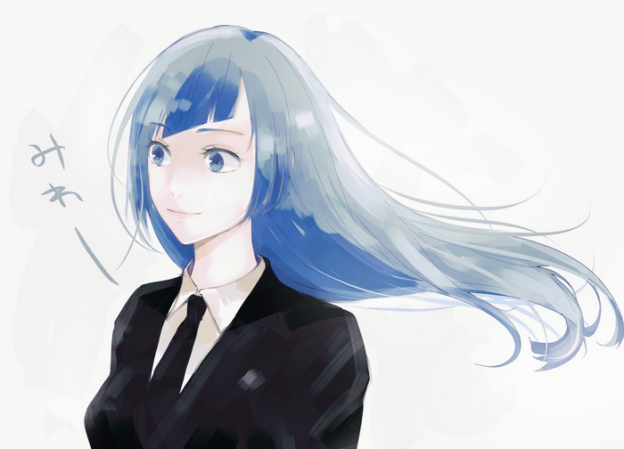 Kasumi Miwa with long blue hair and blue eyes