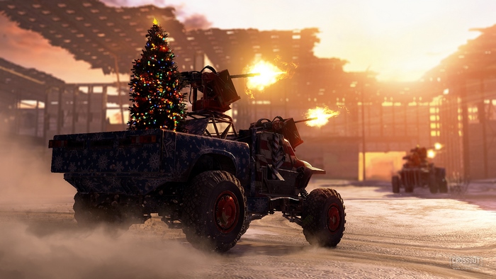 Crossout Christmas Truck Firing Weapons