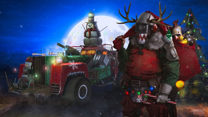 Crossout Christmas vehicle and Santa character