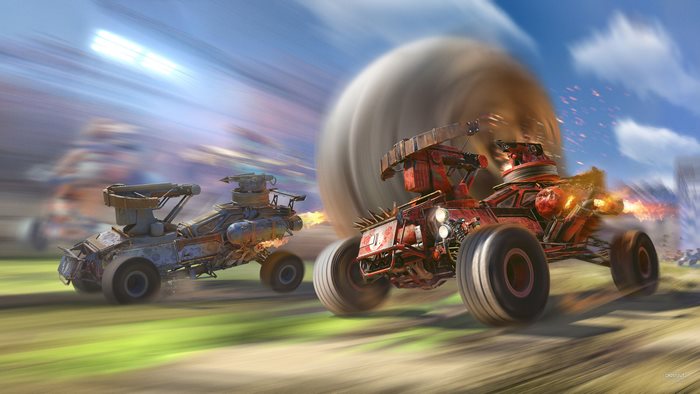 Crossout 4K: Two armored vehicles race