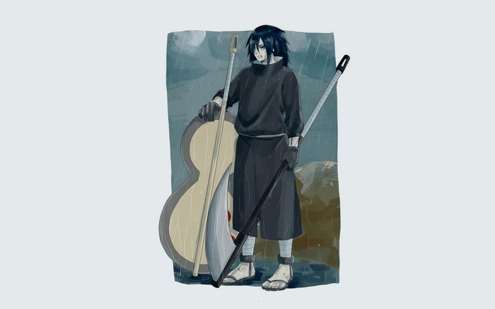 Madara Uchiha with weapons in the rain
