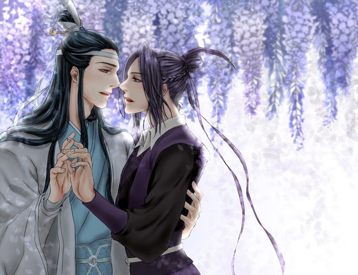Lan Huan and Jiang Cheng under wisteria