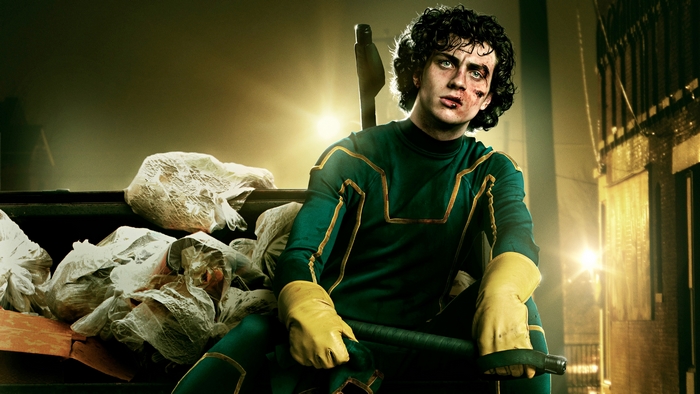 Aaron Taylor-Johnson as Kick-Ass in a dumpster