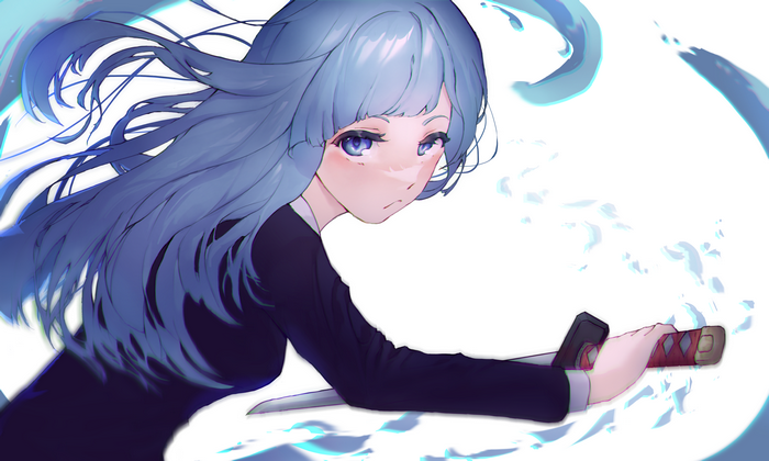 Kasumi Miwa with Blue Hair and Sword 4K